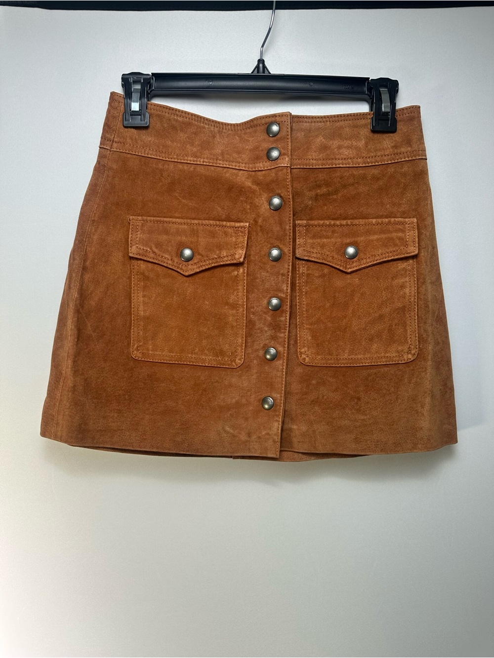 Blank‎ NYC Button-Front Suede Mini Skirt in Rust